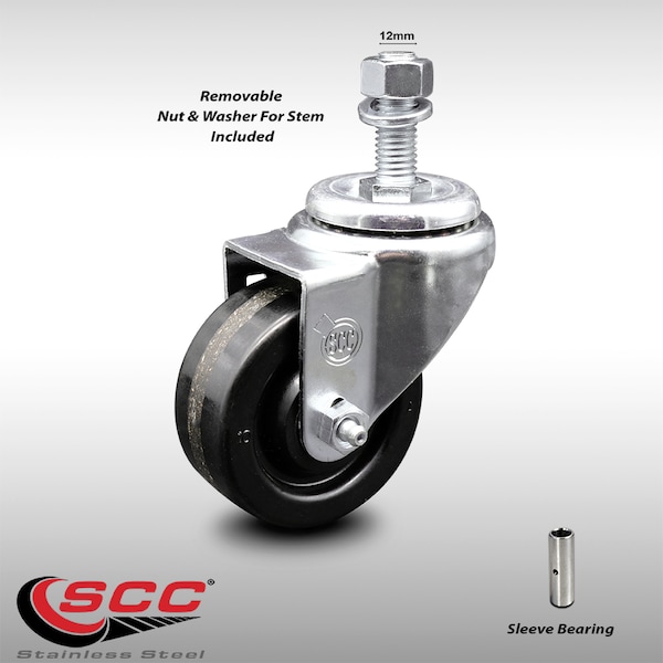 3 Inch SS Phenolic Wheel Swivel 12mm Threaded Stem Caster